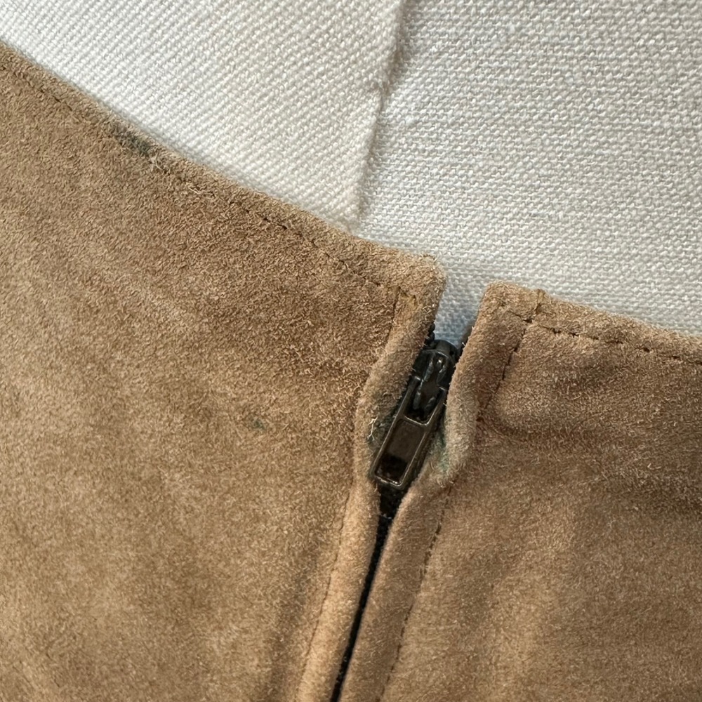 Passport Womens Tan Brown Genuine Suede Leather Fringe Mini Skirt Size 11 - Picture 5 of 7